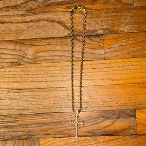 GLD Gold Rope Chain Necklace with Cross Pendant